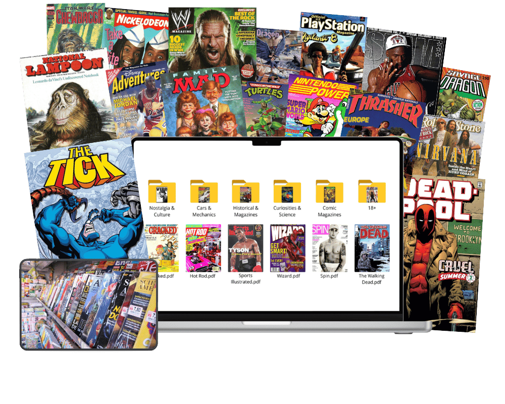 Large mockup showing the product archive